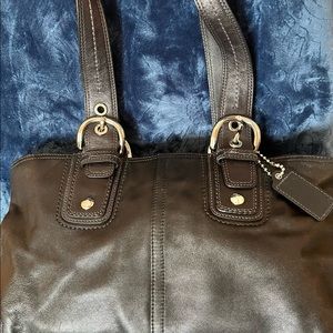 Black leather Coach purse with gray interior.  Excellent condition